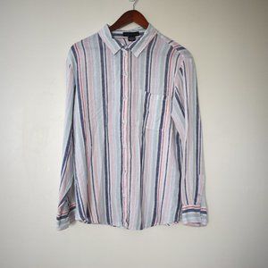 Sanctuary striped soft linen loose fit boyfriend shirt size large